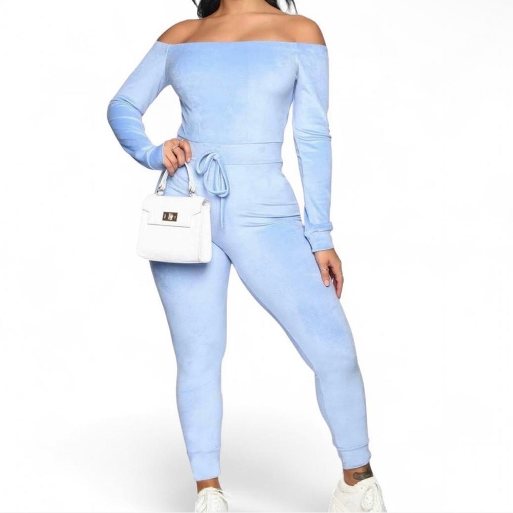 Velour Off The Shoulder Jumpsuit